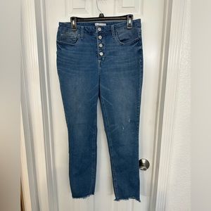 Lauren Conrad Sz 14 hi rise skinny distressed button fly jeans frayed hem
